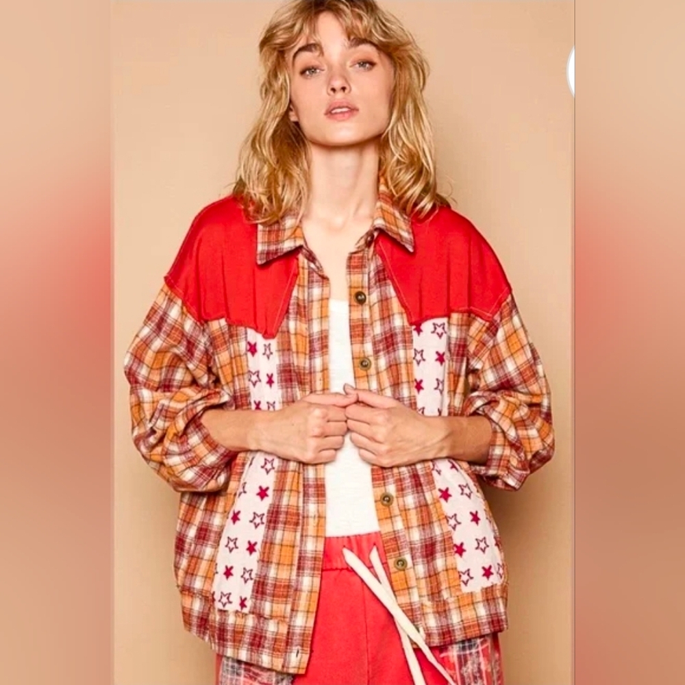 POL "North Star" Plaid Button Down Shirt NWOT L